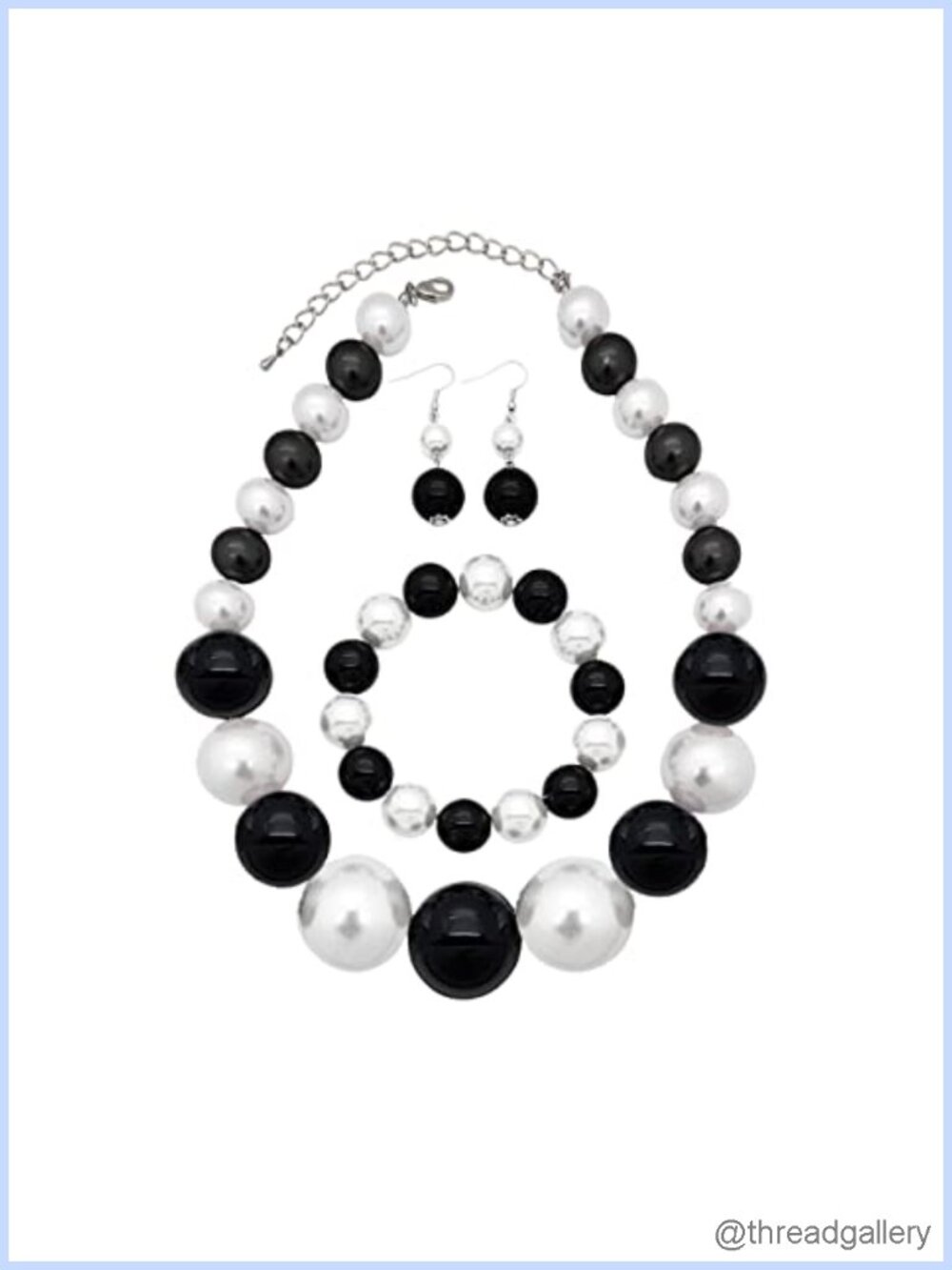 Simulated Pearl Beaded Choker Necklace Bracelet Earring Jewelry Set